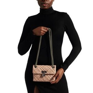 Kurt Geiger Tan “Brixton” Mini Quilted Leather Crossbody Bag Excellent Condition